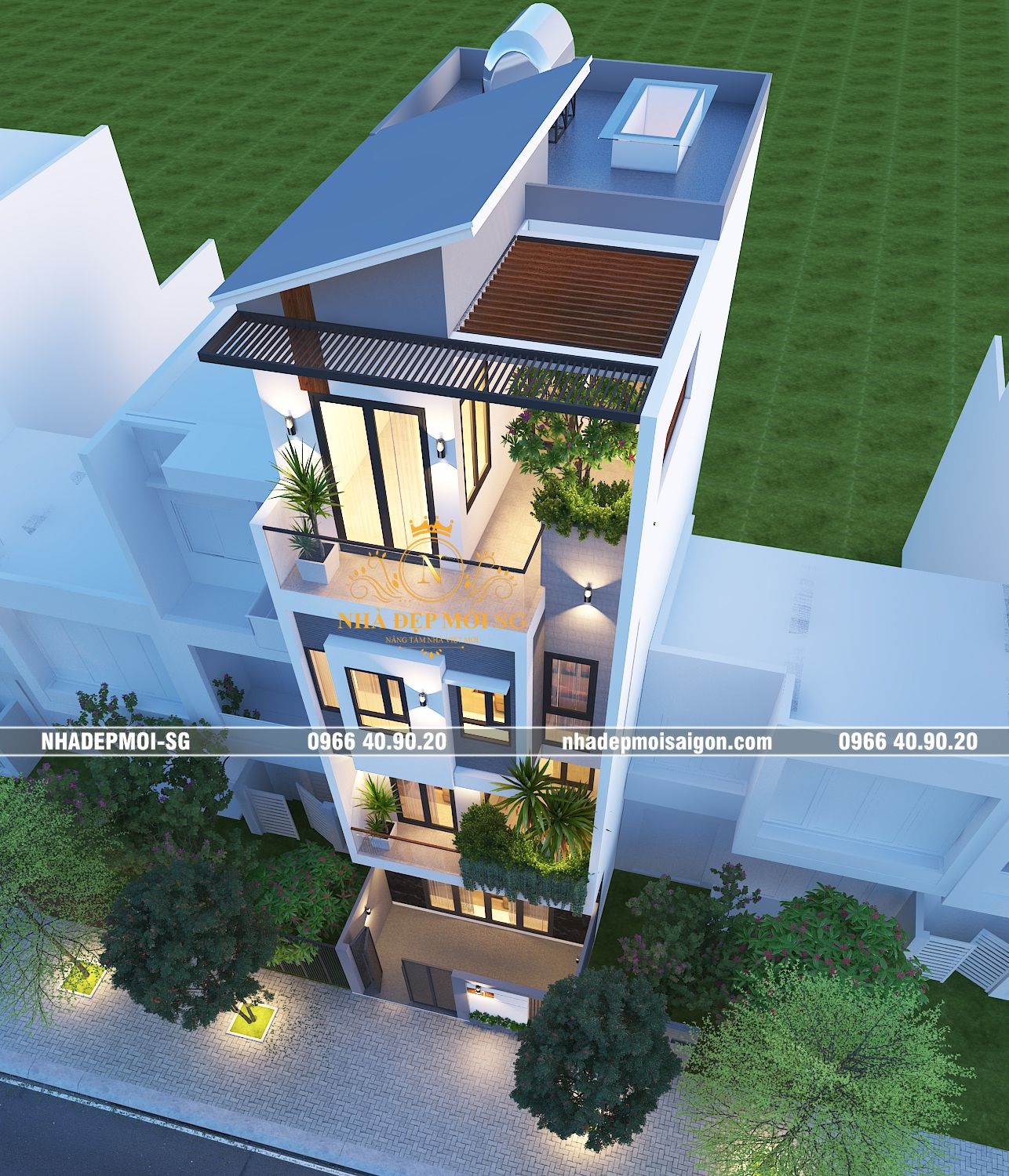 thiết kế nhà phố 4 tầng 6x20m